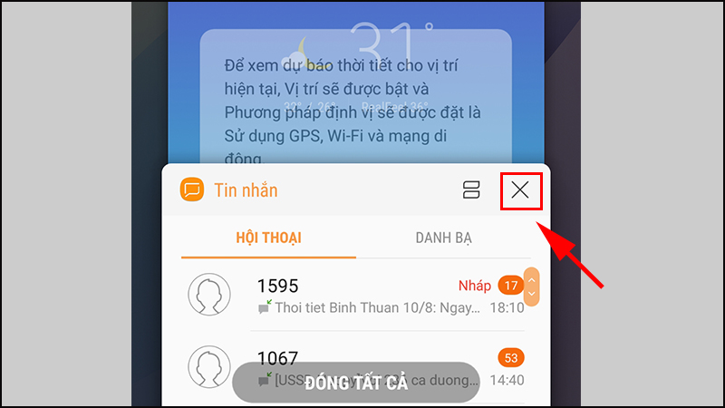 Bấm v&agrave;o dấu X hoặc quẹt ngang để tắt ứng dụng